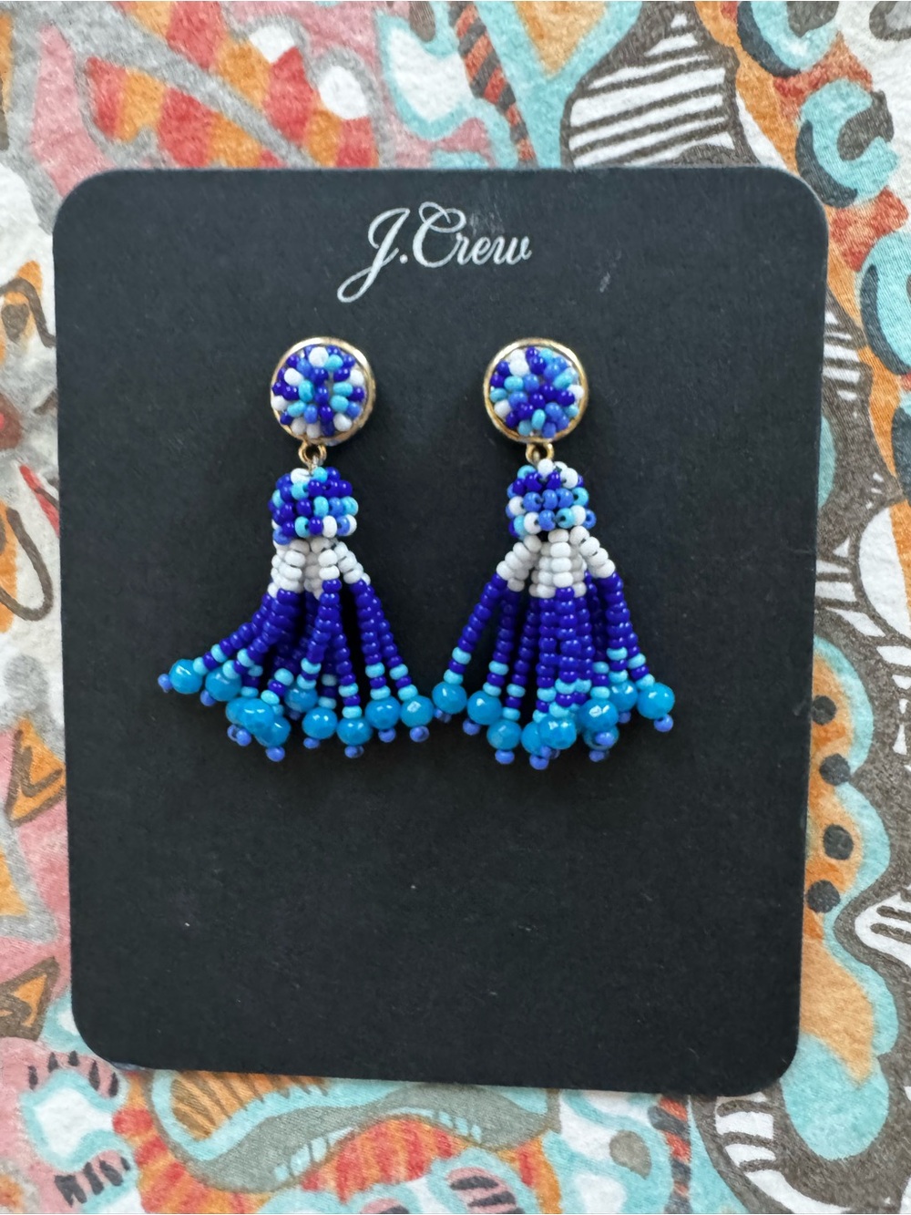 J. Crew Blue Beaded Tassel Earrings